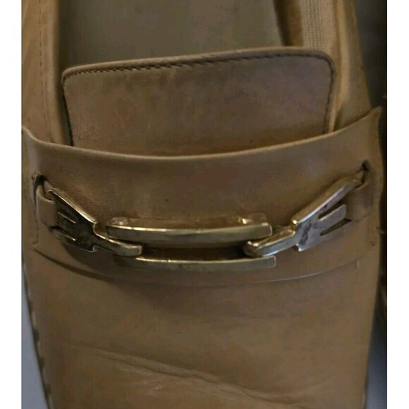 Vintage Andrew Geller Tan Leather Loafers Block Heel Made in Italy 8 B Beautiful - Picture 6 of 8